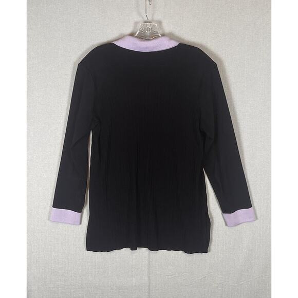 Exclusively Misook Size XL Open Front Cardigan Sweater Ribbed Knit Black Purple - Picture 2 of 7